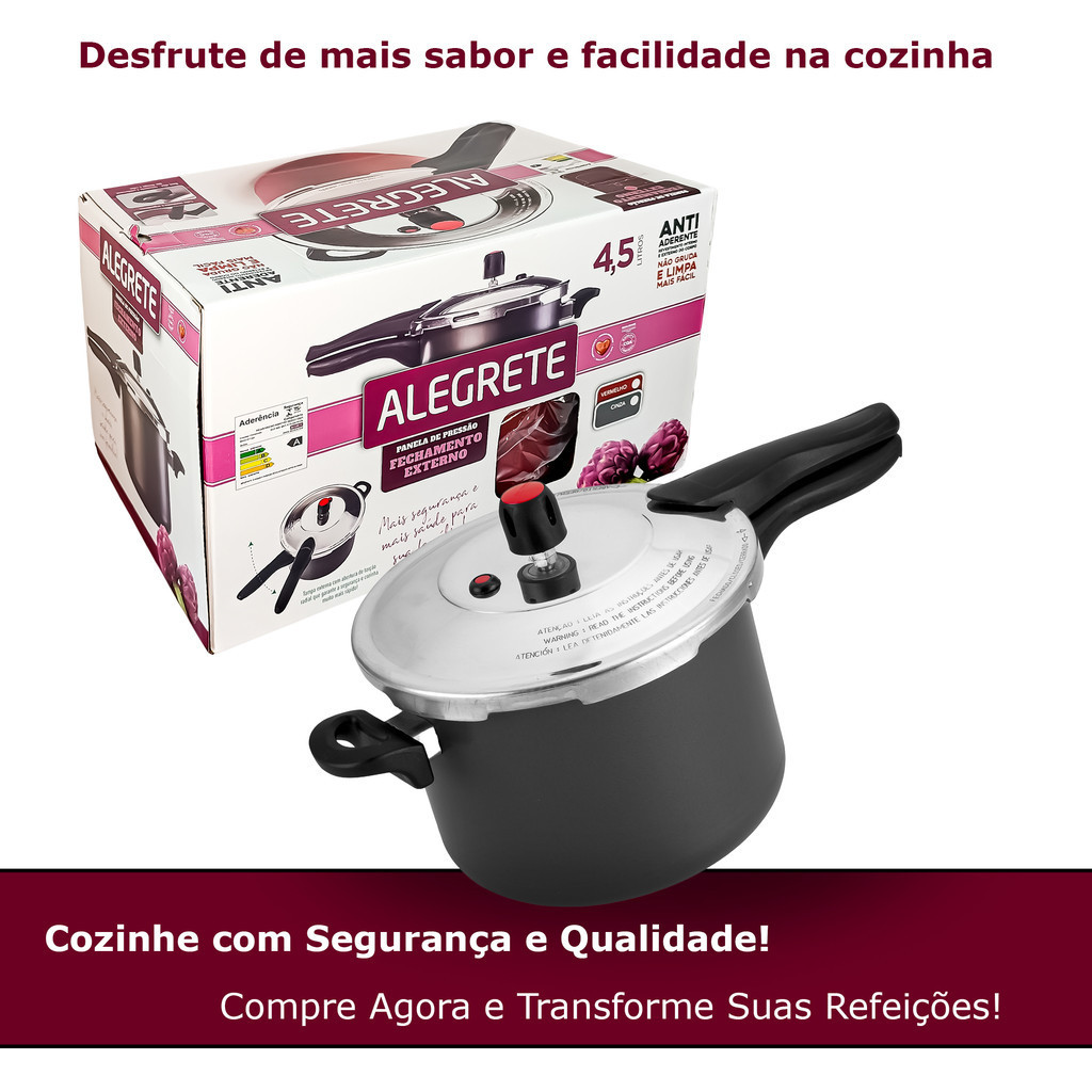 Panela de Pressão Antiaderente 4,5 Litros em Alumínio e Fechamento Externo