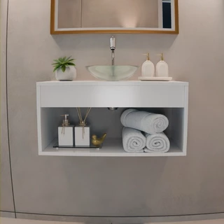 Armário Gabinete de banheiro com Cuba Transparente 60cm Promoção