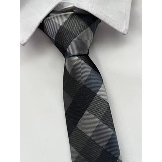 Gravata Slim Fit Xadrez Cinza Chumbo