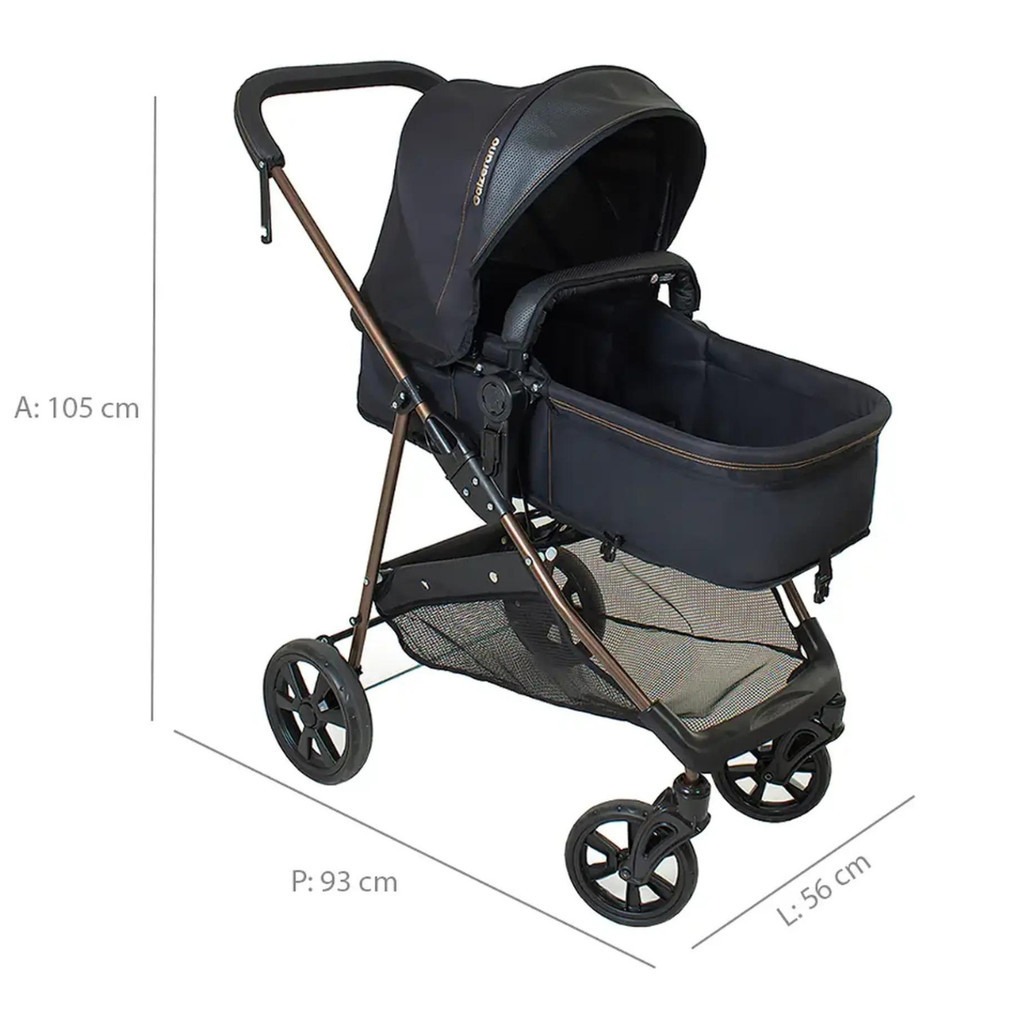 KIT CARRINHO NAPOLI TRIO PRETO COBRE 1447PTC GALZERANO COM BEBÊ