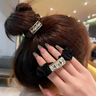 Lovito Strass liso casual perfeito para todos os tipos de ocasiões. Laços de cabelo para mulheres LFA44649