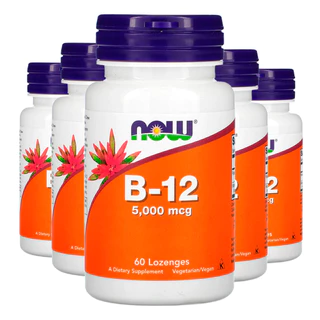 Kit 5x Now Foods Vitamina B12 5000mcg e Ácido Fólico 60Past/Made in Usa