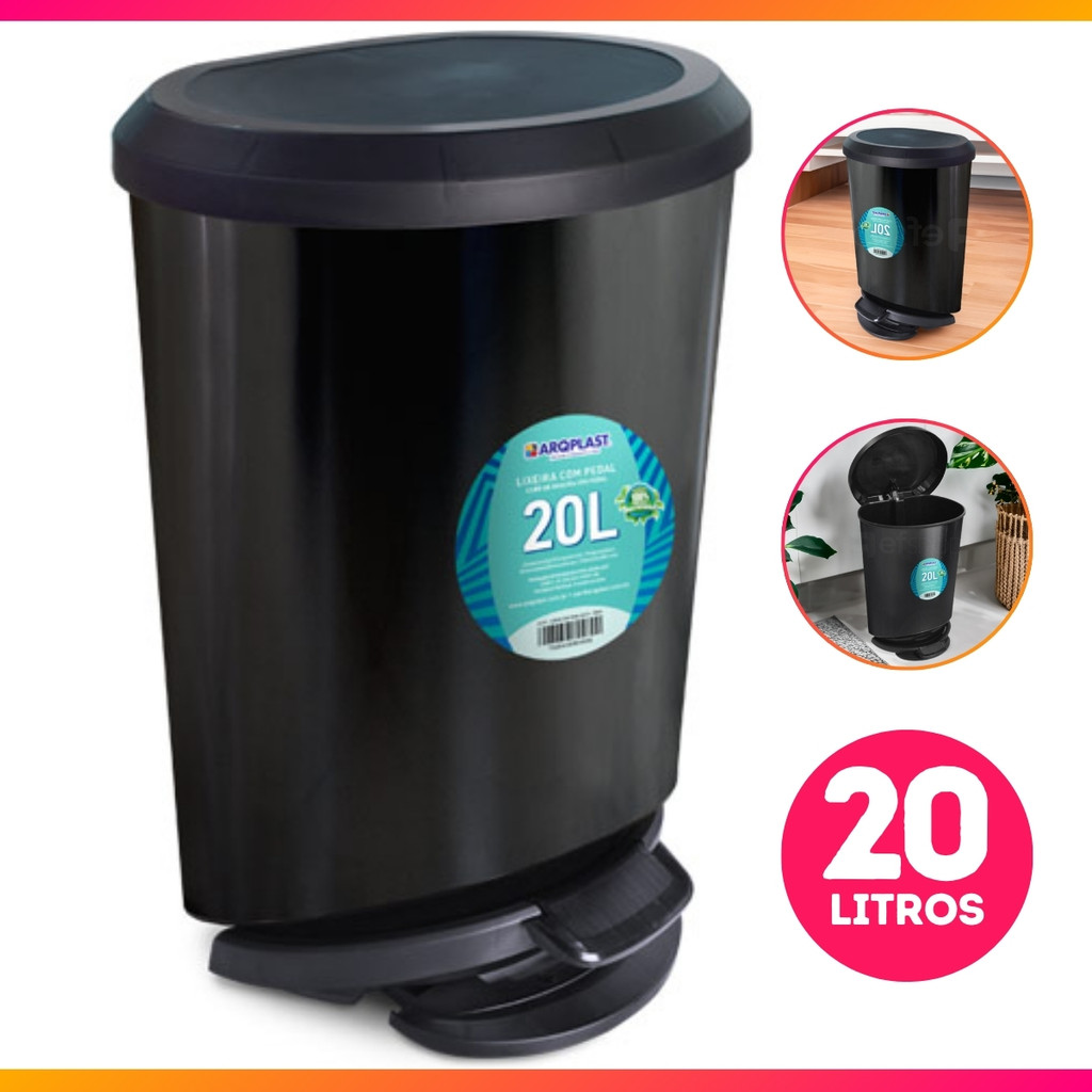 Lixeira Luxo C/ Pedal E Tampa 20 Litros Para Banheiro Escritório Cozinha Lavanderia
