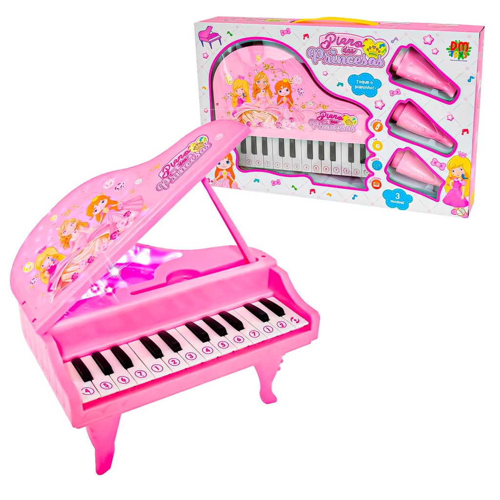 Teclado Musical Infantil Piano Das Princesas Som E Luz - Dm Toys