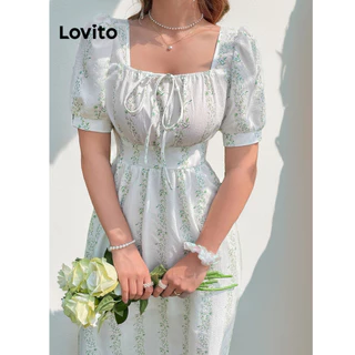 Lovito Vestido casual Ditsy floral com renda para mulheres LBL16565