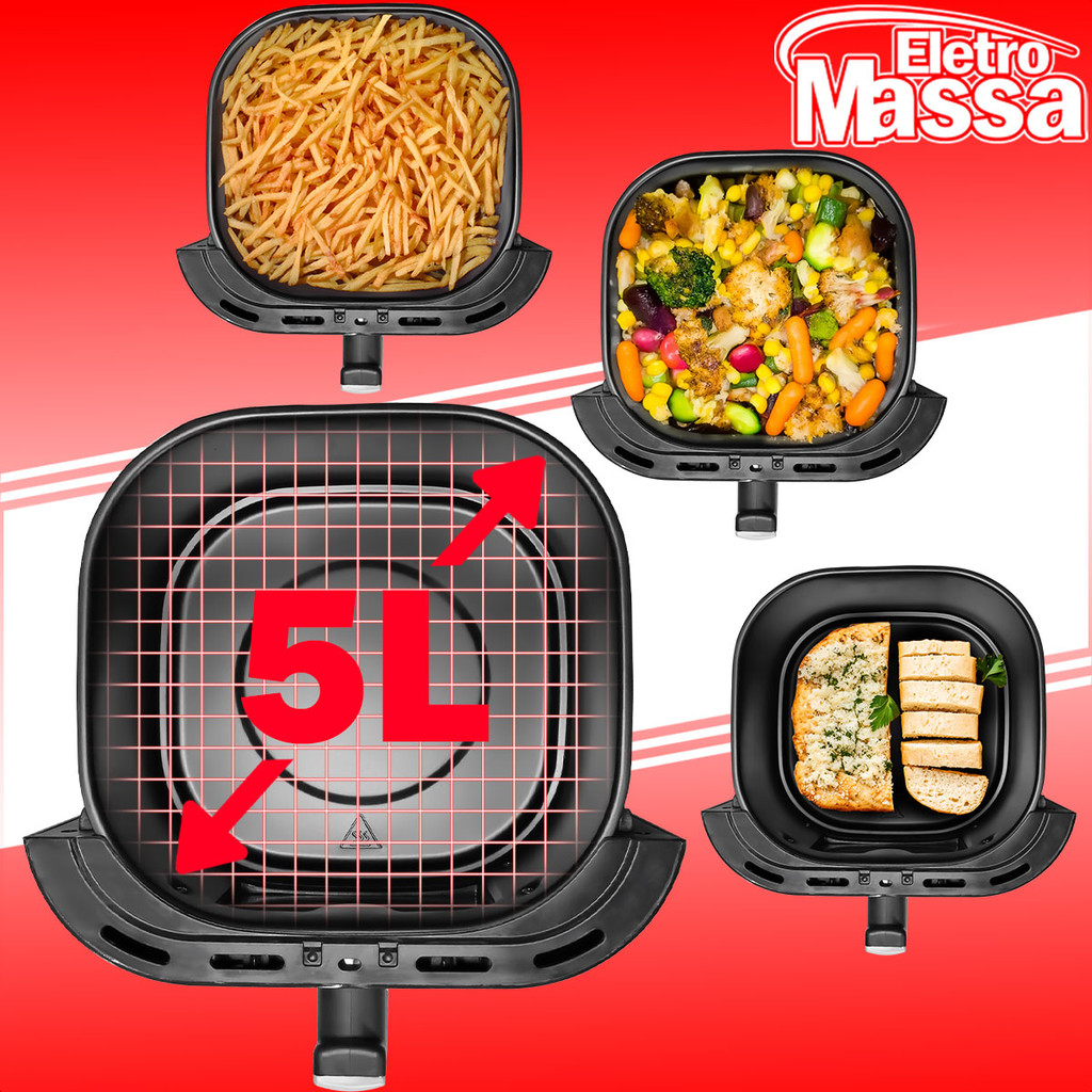 Air Fryer Fritadeira Eletrica Receitas Saudaveis Sem Oléo Visor Led Cor Preta 220 5l 1350w