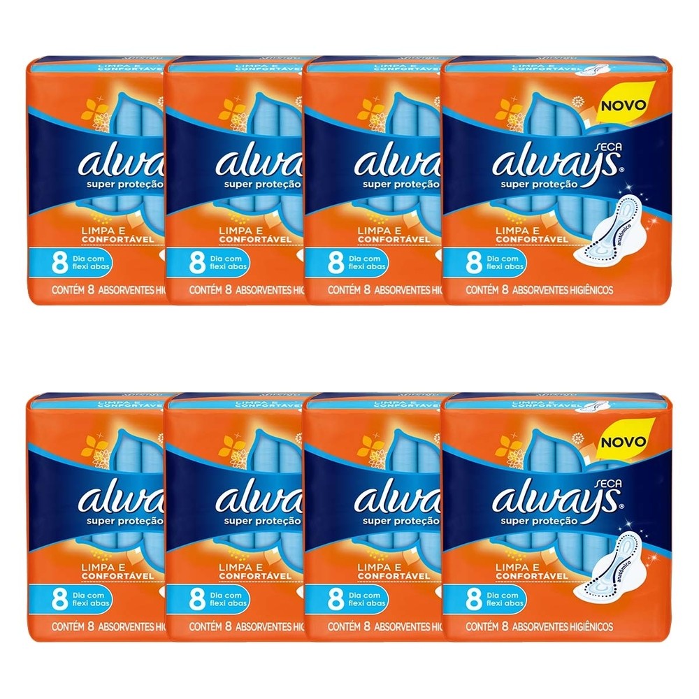 Kit 8 und Absorvente Always Super Proteção Seca c/ Abas 8 und | Shopee ...
