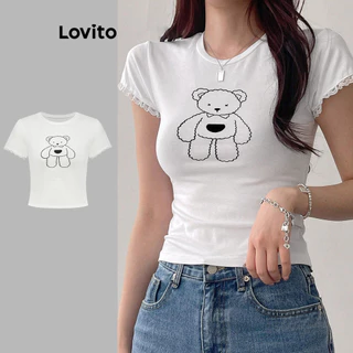 Lovito Camiseta elegante com estampa animal para mulheres L100MD364