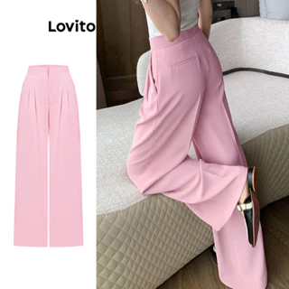 Lovito Calça elegante lisa drapeada para mulheres L100MD437