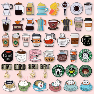 50 Mini Ferramentas De Café Dos Desenhos Animados Pinos Esmaltados Bonito Grãos Crachá Copo Broche Saco Roupas Acessórios Jóias Presente