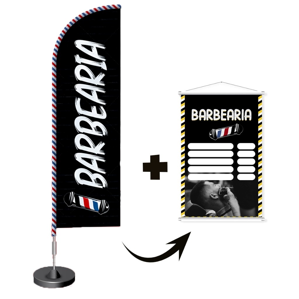 Kit Wind Banner Dupla Face Completo + Banner 60X90 Barbearia
