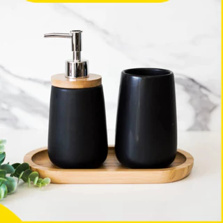 Conjunto para Banheiro Bambu Preto 2 Peças Elegante, Ideal para Organizar e Decorar Seu Banheiro