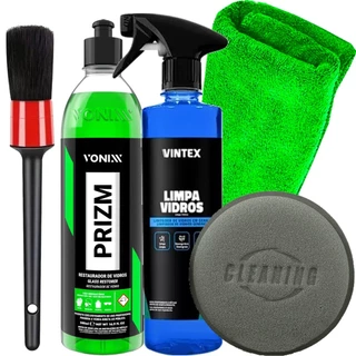 Restaura Vidro Removedor De Chuva Acida Prizm Vonixx 500ml + Limpa Vidros e Acessórios Kit