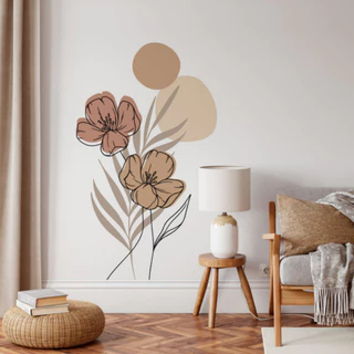 Adesivo De Parede Flor Contemporâneo Marrom Pastel Minimalista