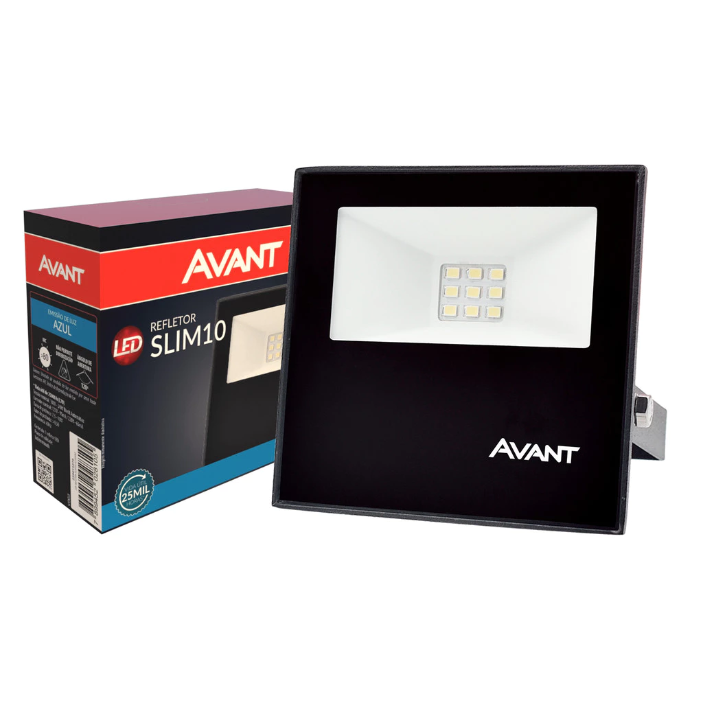 Refletor Led Slim 10w Luz Azul Bivolt Ip65 Avant