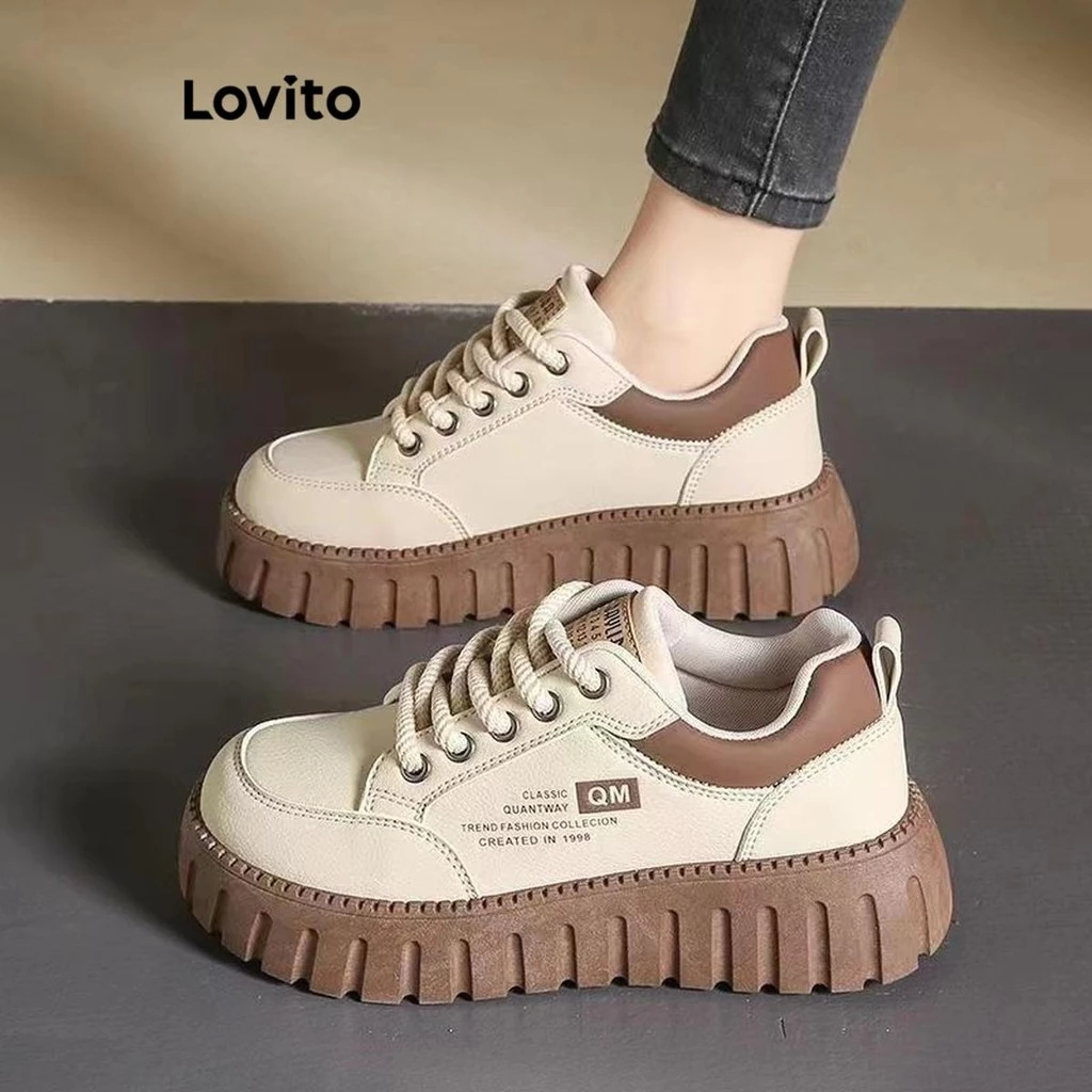 Lovito Casual Simples Vintage Moda Exército Alemão Tênis Todos Combinam Tênis para Mulheres LFA50008