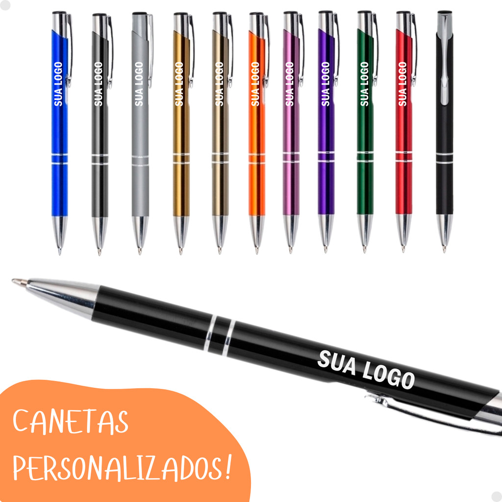 Kit 100 Caneta Metal Personalizada com Seu Nome ou Logo a Laser ...