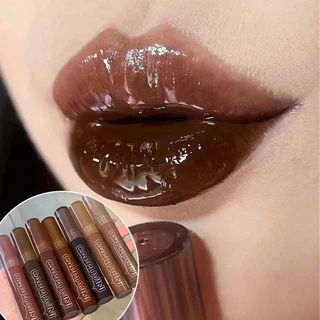 Punk Marrom Escuro Espelho Água Brilho Labial Vermelho Esmalte De Vidro Transparente Óleo À Prova Dwaterproof Batom Líqu em Oferta na Shopee