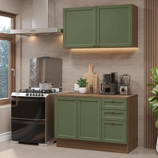 Armário de Cozinha Compacta 120 cm Rustic/Verde Vik Madesa 01 em Oferta na Shopee