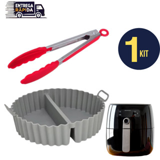 Kit 01 Forma de Silicone com Divisória para Airfryer Resistente até 230°C + Pegador de Silicone Ideal para e Refeições