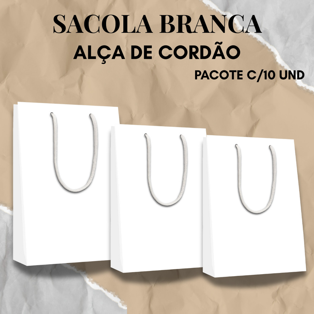 Sacola Branca Pct c/ 10 Unidades - Alça de Cordão