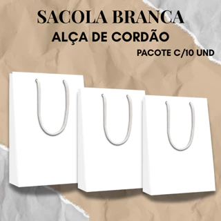 Sacola Branca Pct c/ 10 Unidades - Alça de Cordão
