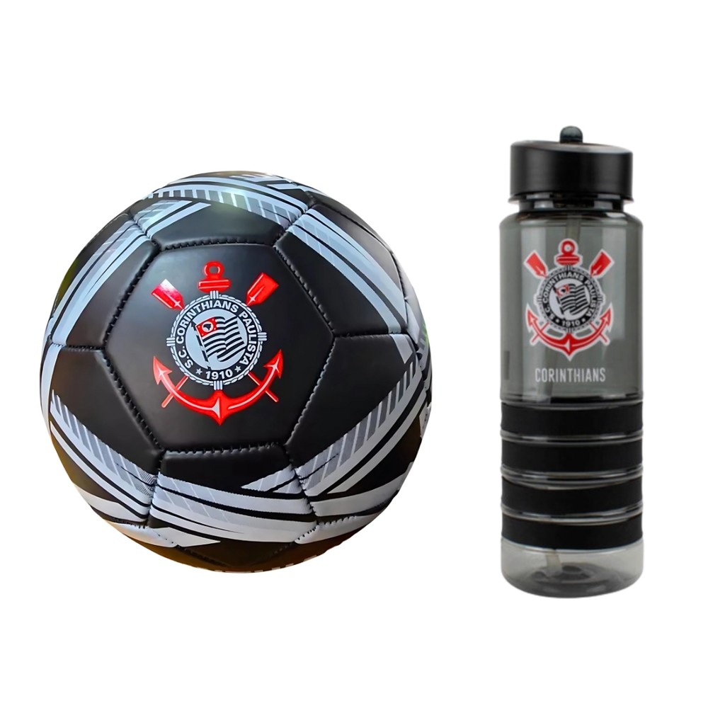 Kit Bola De Futebol Corinthians Nº5 Com Garrafa 700ml Squeeze