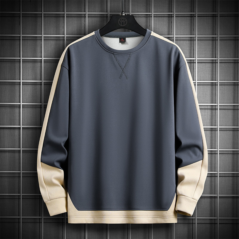 Camiseta De Tecido Costura De Outono Moda Masculina Marca Contraste Cor Redonda Pescoço