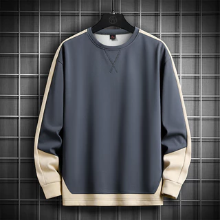 Camiseta De Tecido Costura De Outono Moda Masculina Marca Contraste Cor Redonda Pescoço