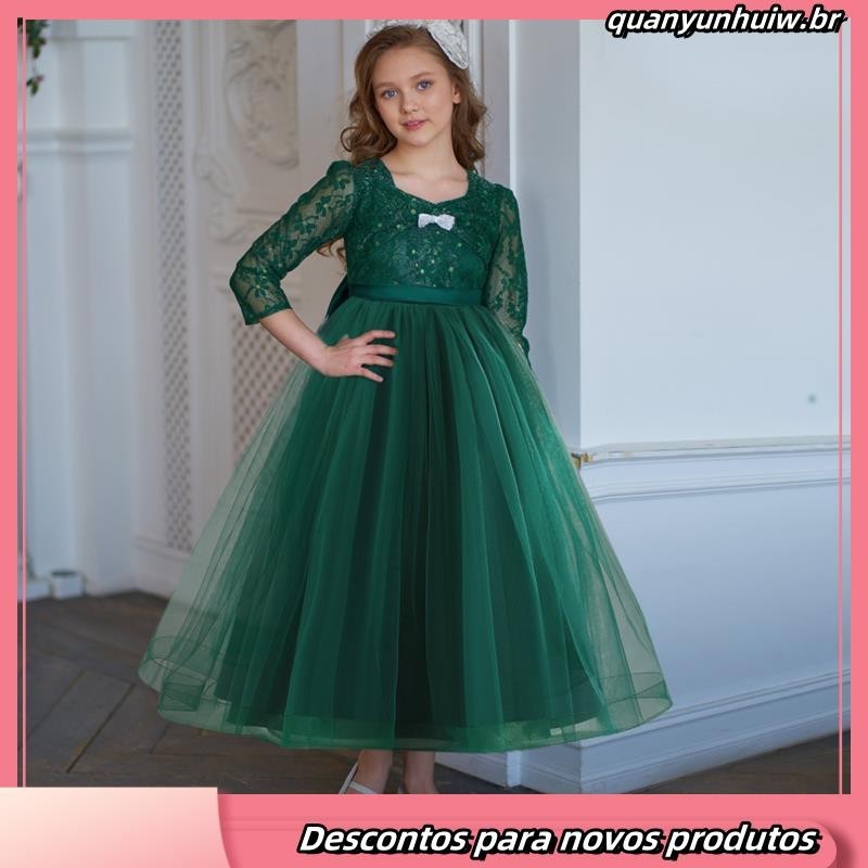 Vestido De Noiva De Manga Longa Dama De Honra Branco Para Meninas 4-14 ...