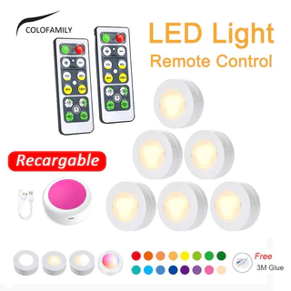 Luz De LED 1/3/6pcs Controle Remoto Disco De Noturna RGB Armário De Cozinha Sem Fio Alimentada Por Bateria Inteligente Lampu Hiasan Almari