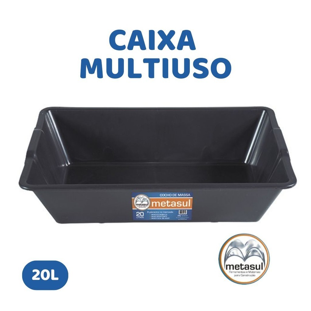 Caixa Multiuso P/ Massa Cimento 20L Preta Metasul