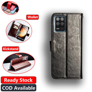 Realme 8 5G 8s Narzo 30 RMX3241 RMX3381 Carteira De Couro Folio Vintage Clássico Porta-Cartões À Prova De Choque Capa Flip Black