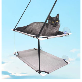 Cama De Janela Dupla para Gatos com Ventosas Premium Rede de Gato 2 Andares Até 15kg Premium