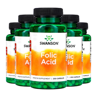 Kit 5x Ácido Fólico 800mcg Swanson 250 Capsulas Importado /Made in Usa