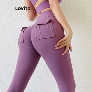 Lovito Legging esportiva esportiva com bolso liso para mulheres LNL77207