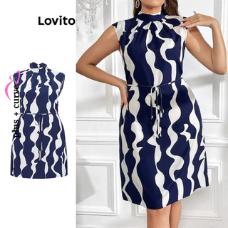 Lovito Vestido colorblock geométrico elegante plus size para mulheres LBL16144