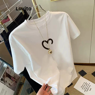 Lovito Camiseta feminina casual com padrão em formato de coração LNL71198