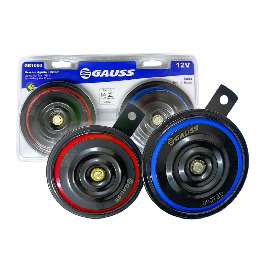 Buzina Disco Par 12V Universal Gauss Grave Agudo 2 Tons 92mm