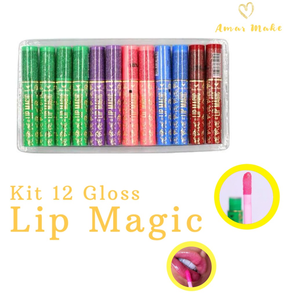 Kit Box com 12 Gloss Labial Lip Magic Amar Make Hidratação Conforto ...