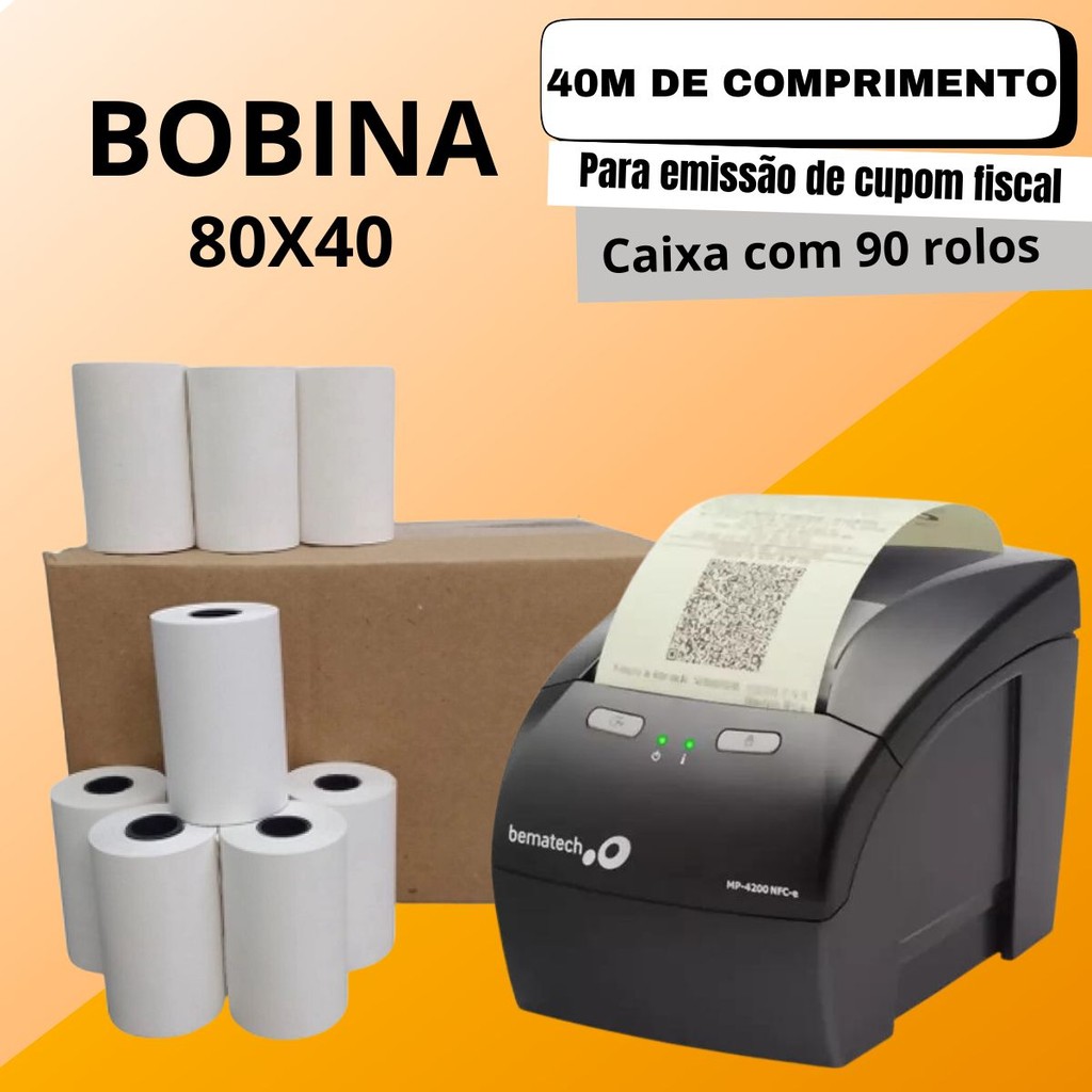 90x Bobina Termica Branca 80x40 Impressora Termica Não Necessita de ...