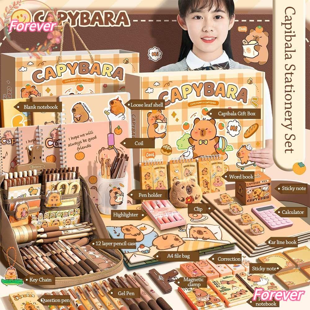 OF Papelaria De Estudo , Linda Caixa De Grande Capacidade Conjunto De Capivara , Lápis De Moda Material Escolar Abundant