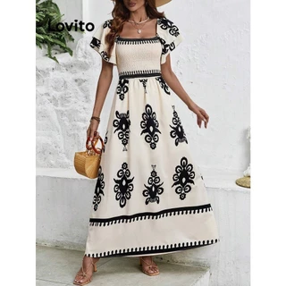 Lovito Vestido elegante com padrão tropical para mulheres LNL79428