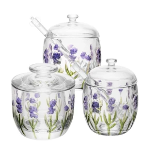 Kit Manteigueira + Açucareiro e Meleira Lavanda Hand Painting Cristal - Lyor