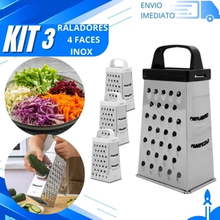 Combo 3 Ralador 4 Faces Inox Multiuso Doméstico Para Verduras e Legumes para Restaurantes e Cozinha
