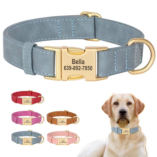 Coleira Personalizada De Couro Macio Com De Cachorro Placa De Identificação De Animal De Estimação Gravada S M L