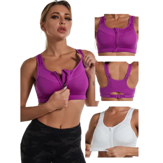 Soutien de corrida à prova de choque para senhoras colete de roupa íntima com zíper frontal esportivo Bra sem fio Push-Up Yoga Fitness