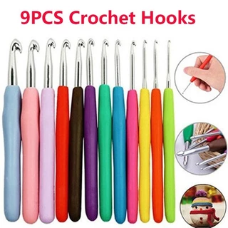 9pcs Cabo Plástico Macio Colorido Alumina Crochê Ganchos De Conjunto De Agulhas De Tricô De 2-6mm Para Costura