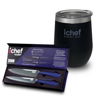 Facas Ichef Special Cut Azul e Copo Térmico Com Tampa Ichef Smart Cup 350ml