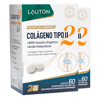 Kit 2x Colágeno Tipo II Lauton com MSM + Acid. Hial 60 Comp.
